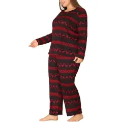 Agnes Orinda Women's Plus Size Winter 2 Piece Soft Long Sleeve Pajama Set
