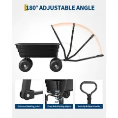 Poly Dump Cart &ndash; 4 Cu.Ft. Heavy Duty Garden Cart with 600 LBS Capacity, 10" No-Flat Tires & 180&deg; Rotating Handle, Green