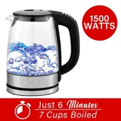 Brentwood Glass 1.7 Liter Electric Kettle with 6 Temperature Presets in Silver and Black