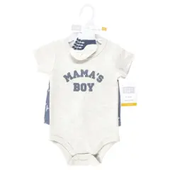 Hudson Baby Infant Boys Bodysuit, Short and Sock, Mamas Boy Blue Star
