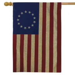 Betsy Ross Burlap House Flag Hearts 28" x 40" Briarwood Lane