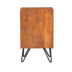 22" Textured Cube Shape Wooden Nightstand with Angular Legs Brown/Black - The Urban Port