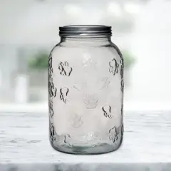 Amici Pet Winston Paw Glass Canister, Dog Pet Food Treats Storage Container, Clear Embossed Body, Airtight Metal Twist-Top Lid, 140 oz.