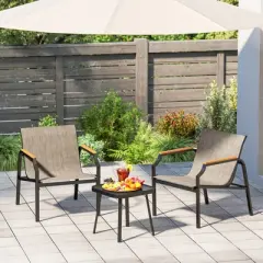 Tangkula 3 PCS Outdoor Chair Set Metal Frame Armchair & Table w/ Breathable Fabric Seat