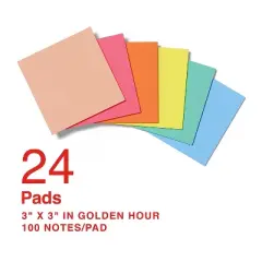 Staples Ultra Sticky Notes 3" x 3" Golden Hour Collection 100 Sheets/Pad 24 Pads/Pack (ST62885)