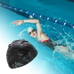 Unique Bargains Silicone Waterproof Stripes Swim Cap 1 Pc