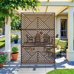 PexFix 72 in. x 47 in. Outdoor Metal Privacy Screen Garden Fence in Geometry Pattern in Brown
