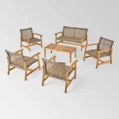 Hampton 6pc Wood & Wicker Chat Set - Natural/Gray - Christopher Knight Home