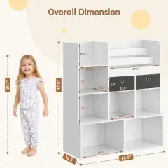 47.8in Kids Bookshelf with Drawers Wooden Toy Storage Organizer Modern Bookcase with Cubbies White Toy Chest Playroom, Classroom