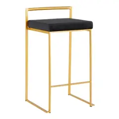 Set of 2 Fuji Contemporary Barstools Gold/Black Velvet - LumiSource