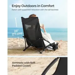 Portable Folding Beach Camping Chair with High Backrest, Cup Holder, Lightweight Heavy-Duty Design, Supports 330 lbs,