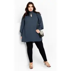 Women's Plus Size Neck Tie Tunic - Navy | CITY CHIC