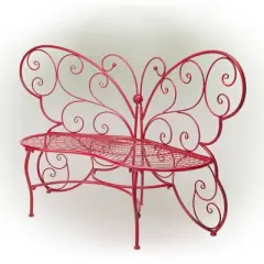 Butterfly Metal Bench Red - Alpine Corporation: Durable Garden Seating, Weather-Resistant Iron Construction