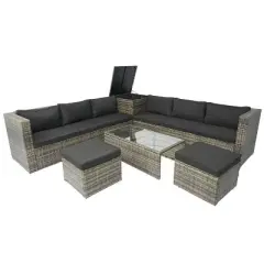 Isabel 8-Piece All-Weather Rattan Patio Sectional Sofa Set with One Storage Box Under Seat, Outdoor Furniture - Maison Boucle