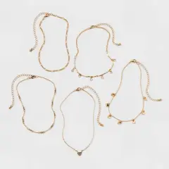 Embellished Heart Chain Choker Necklace Set 5pc - Wild Fable&trade; Gold