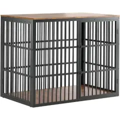 48'' Dog Crate Furniture with 3 Lockable Doors, Dog Kennel with Heavy Duty Metal Frame & Wooden Panels, Crate End Table for Medium to Large Breeds