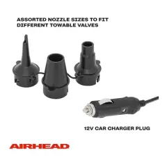 Airhead Portable 12 Volt 2.3 PSI Inflatable Water Pool Toy Quick Inflating Pump for Towable Tubes, Floaties, and Paddle Boards with 3 Valve Fittings