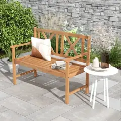 Costway 2-Person Bench  Patio Acacia Wood Outdoor Loveseat Chair Garden Natural
