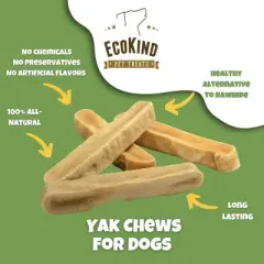 EcoKind Pet Treats Bacon Flavor Premium Gold Yak Chews - Ordorless, Long Lasting Chews for all Breeds