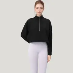 Anna-Kaci Active Women's Long Sleeve Half Zip Pullover Top with Mock Neck and Kangaroo Pocket