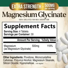 Nature's Magnesium Glycinate 500 mg - High Absorption Magnesium - 60 Tablets;120 Tablets