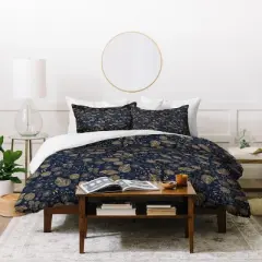 Navy Floral Iveta Abolina Crystalline Water Duvet Cover - Deny Designs