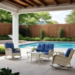 Bestier Wicker Patio Rocking Chairs Set - 3 Pieces Porch Bistro Set with High Back Outdoor Rocker Chairs with Side Table for Deck Balcony