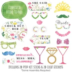 Big Dot of Happiness Wildflowers Bride - Boho Floral Bridal Shower and Wedding Party Photo Booth Props Kit - 20 Count