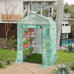 VEVOR Walk-in Green House, 4.6 x 2.4 x 6.7 ft, Greenhouse with Shelves, High Strength PE Cover with Doors, Windows and Steel Frame,Set Up in Minutes