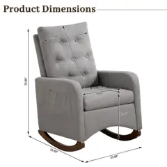 GustoWave Rocking Chair, Upholstered Rocking Chair Nursery Glider Chair with Armrests, Side Pockets, Upholstered Comfy High Back Armchair