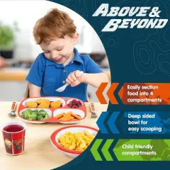 Octonauts 5 Pcs Mealtime Divided Plate Feeding Set for Kids & Toddlers-Terra Gups- Includes Plate w/ 4 Compartments & Utensil Flatware-Dishwasher Safe