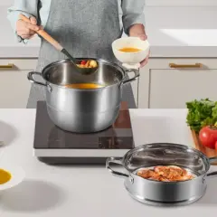 VEVOR Steamer Pot 11.8in/30cm, 5 Tier Steamer Pot for Cooking with 10QT Stock Pot, 3 Vegetable Steamers & 2 Steaming Trays, Silver