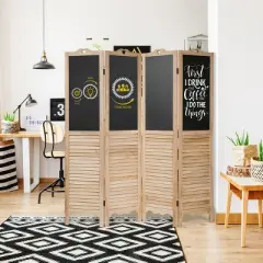 Costway 4-Panel Folding Divider Screen W/Chalkboard 5.7Ft Tall Natural