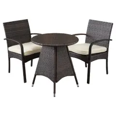 Peterson 3pc Wicker Patio Bistro Set with Cushions - Brown - Christopher Knight Home