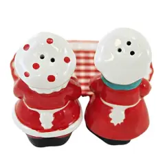 Transpac 4.0 Inch North Pole Salt And Pepper Shakers , Christmas Mr. Mrs. Claus (3PC)