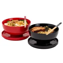 Infuse 8pc Ramen Bowl Set Red/Black: Stoneware, Dishwasher & Microwave Safe, 136oz Capacity, Solid Pattern, Kids & All Ages