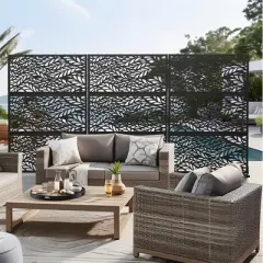 1-Piece 46.8in.W x 71.37in.H Black Metal Outdoor Privacy Screen Garden Screen Decorative Art Panel