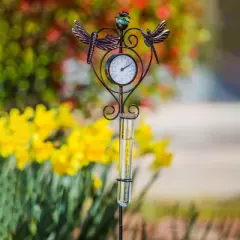Evergreen Dragonfly Thermometer & Rain Gauge Garden Stake
