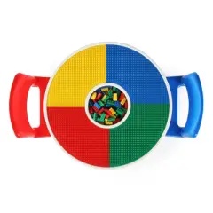 3pc Round Plastic Construction Table with 2 Chairs and Cover Blue/Red/White - Humble Crew