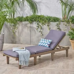 Acacia Wood Patio Chaise Lounge with Water-Resistant Cushion, Outdoor Furniture, Chaise Lounges Outdoor Chairs for Outside -Christopher Knight Home