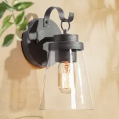 10" Metal/Glass Outdoor Wall Lamp Black/Silver - LNC