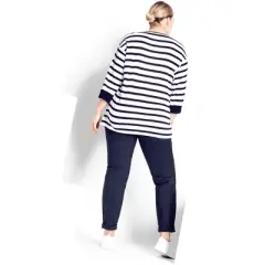 Women's Plus Size  Linen Blend Silo Stripe Tee - white | REFINITY