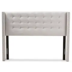 Queen Ginaro Modern and Contemporary Fabric Button Tufted Nail Head Winged Headboard Gray - Baxton Studio