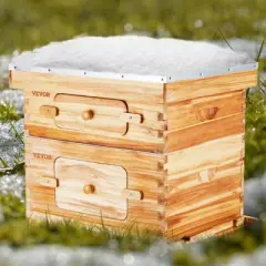 VEVOR Bee Hive 20 Frame Bee Hives Starter Kit, Beeswax Coated Cedar Wood, 1 Deep + 1 Medium Bee Boxes Langstroth Beehive Kit