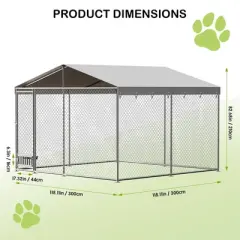 Jojoka Outdoor Dog Kennel, Large Metal Dog House with Feeding Device, Waterproof Cover, Rainproof Roof, Secure Yard Pet Playpen