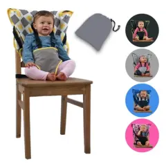 CozyBaby Portable Washable Cloth Travel Easy Seat High Chair w/ 1 Click Setup, Reinforced Harness, and Machine Washable Fabric, Charcoal Yellow