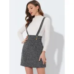 Allegra K Women's Vintage Plaid Strap Braces Tweed Mini Suspender Skirt
