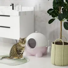 FURNIinspire Pet Training Pads And Potties Large Kitty Litter Pan, Corner Litter Box, Cat Litter Box With Lid, Scoop, Pink, 20.75"*20"*19"