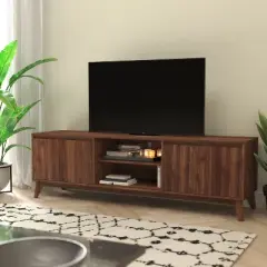 Flash Furniture Hatfield Mid-Century Modern TV Stand for up to 64 inch TV's - 60 Inch Media Center with Adjustable Center Shelf and Dual Soft Close Doors