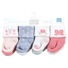 Hudson Baby Infant Girls Cotton Rich Newborn and Terry Socks, Pastel Butterfly